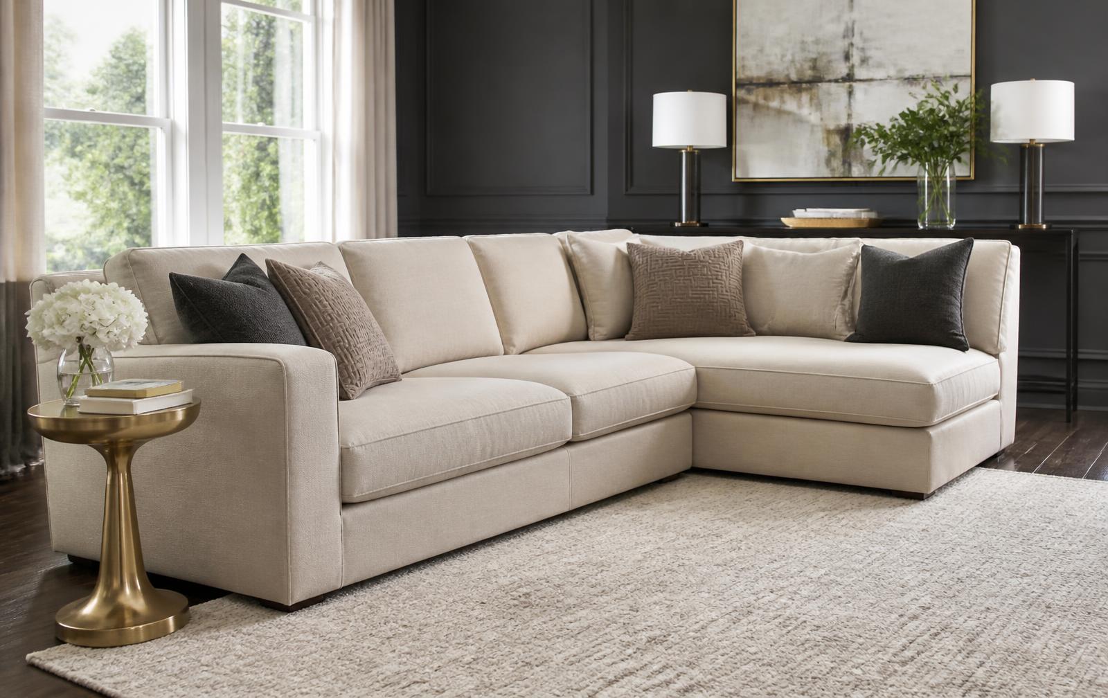 Restored luxury sectional sofa in a modern living room